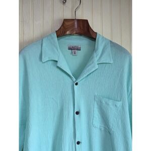 Ocean + Coast Shirt Mens 2XL Mint Green Crinkle Cotton Camp Short Sleeve Casual